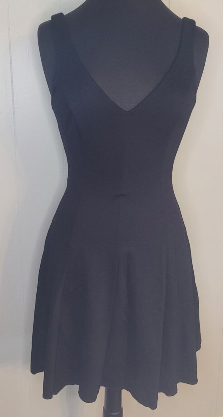 Amanda Uprichard Black Fit Flare Dress S Deep V Cocktail Mini USA